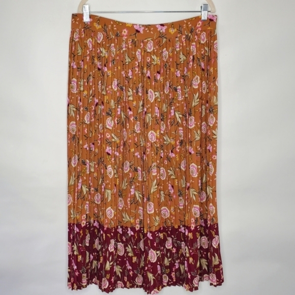 Loft Floral Pleated Midi Skirt Size 14 Contrast Color Print Flowy Spring Femme - Picture 12 of 12